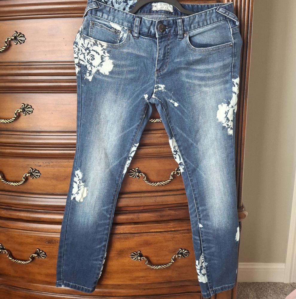 Free People Denim Floral Skinny Jeans